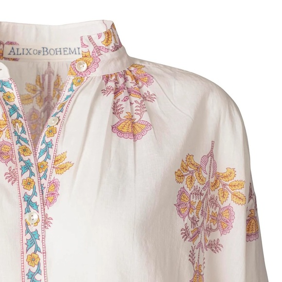 Alix of Bohemia boho Kiki Pastis button down embroidered shirt blouse - Small - Picture 4 of 8
